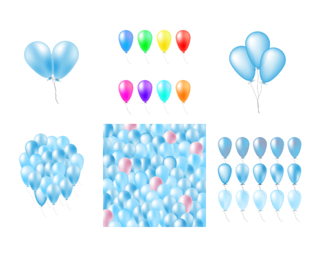 Set of illustrations with Festive Balloons. Baby colored balloons on an isolated transparent background for celebrating a birthday. Vector illustrationのイラスト素材