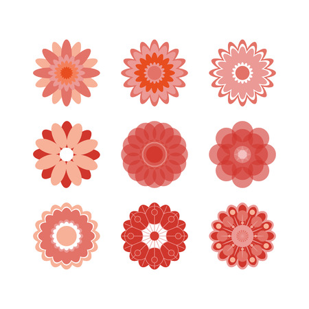 Stylized field or garden flowers, floral design elements. Colored icons set of 9 elements isolated on white background. Vector illustrationのイラスト素材
