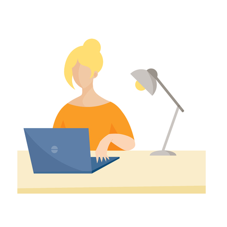 Vector illustration depicting young woman working at the computer.のイラスト素材