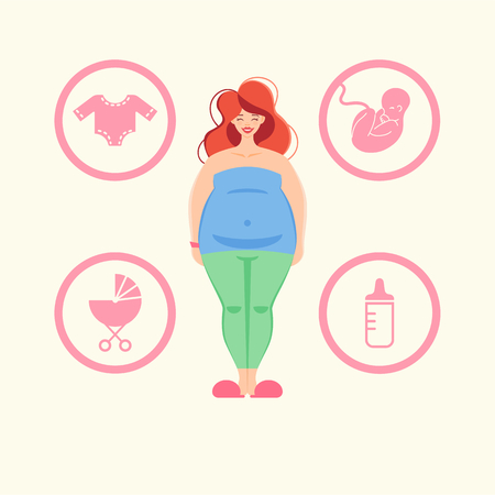 Woman is waiting a baby. Baby icon set.のイラスト素材