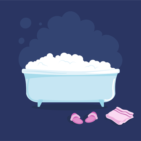 A Cozy bathtub full of warm water and foam in the bathroom. Vector illustration.のイラスト素材