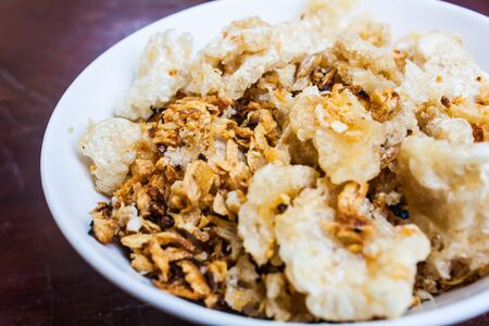 Crispy Pork Rind Fry with Garlic and Saltの写真素材