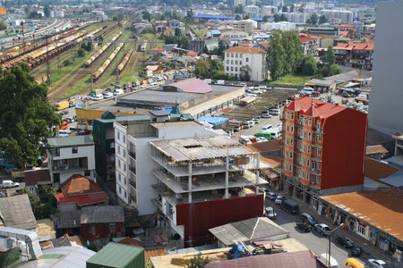 View of Batumi city from the cable car, old town and modern architecture. のeditorial素材