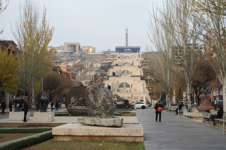 Yerevan, Armenia - December 04, 2018: The Cascade is a giant stairway in Yerevan, Armenia.のeditorial素材