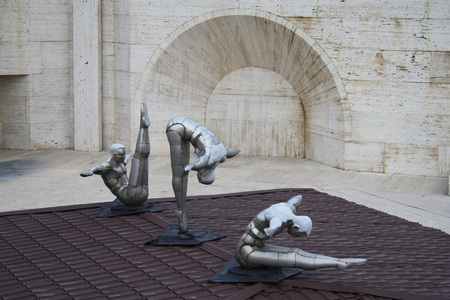 Yerevan, Armenia - December 04, 2018: DiversÂ´ sculpture by David Martin. View over cascade stairs and Tamanyan park.のeditorial素材