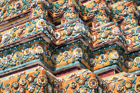 Bangkok Thailand. Patterns on the walls of buildings in the temple complex Wat Pho.の写真素材
