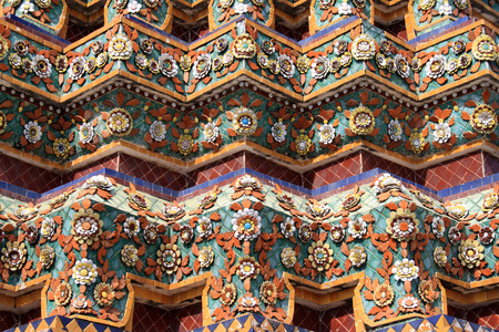 Bangkok Thailand. Patterns on the walls of buildings in the temple complex Wat Pho.の写真素材