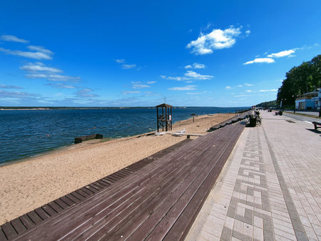 Russia, Republic of Chuvashia, Cheboksary, August 2021: Central Beach and Moscow Embankmentの写真素材
