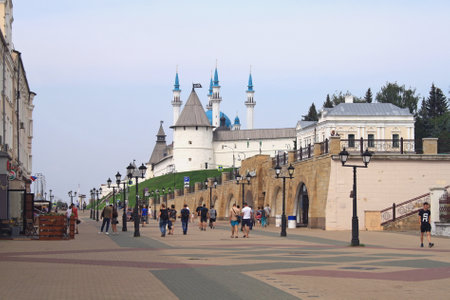 Kazan, Republic of Tatarstan, Russia - 08.24.2021. Passers-by on the pedestrian street of Baumanの写真素材