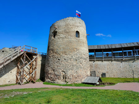 Pskov region, Izborsk village - 12.08.2023. Onion Tower in the Izborsk Fortressのeditorial素材
