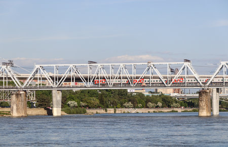 Novosibirsk, Novosibirsk region, Russian Federation - June 01 2024. Railroad bridge