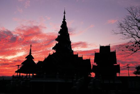 Silhouette Pagoda, Thailandの写真素材