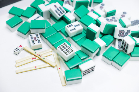 Mahjong tiles the chinese korea japanese game on white backgroundの写真素材