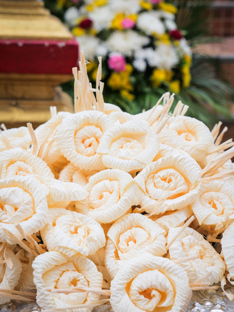 Dok Mai Chan. Thai artificial flowers used during a funeral. kind of wood flower to be placed on the site of cremation.の写真素材