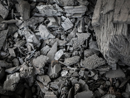 pieces of Black wood charcoal texture background.の写真素材