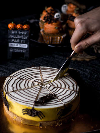 Halloween Party Bakery Table with  Cupcake Muffin and cookies.の写真素材