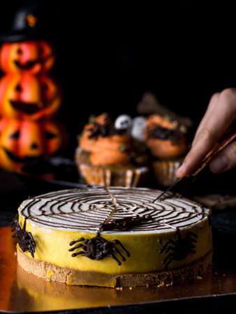 Halloween Party Bakery Table with  Cupcake Muffin and cookies.の写真素材