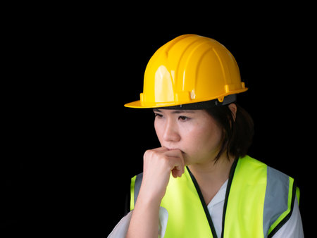 factory woman workers or technicians civil Engineer or Architecture project management thinking idea decision plan.の写真素材