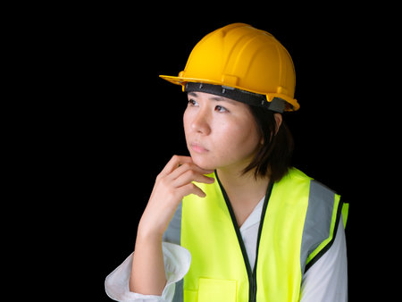 factory woman workers or technicians civil Engineer or Architecture project management thinking idea decision plan.の写真素材