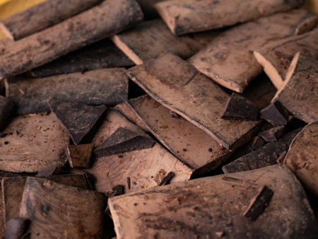 Chunk of cacoa mass bar or cocoa liquor. 100% pure cocoa chocolate.の写真素材