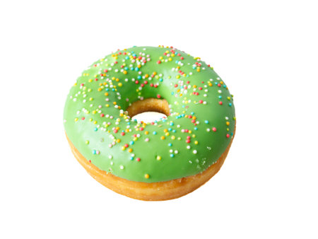 Donuts with colorful icing glazed designs isolated on a white background.の写真素材
