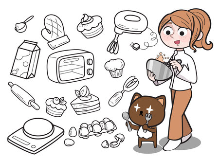 vector line illustration art bakery item icons and objects.Â のイラスト素材