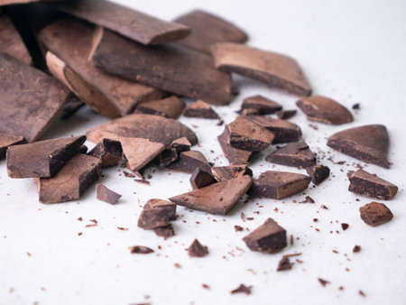 Chunk of cacoa mass bar or cocoa liquor. 100% pure cocoa chocolate.の写真素材