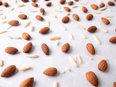 Almond and White Almond Stick set on white background.の写真素材