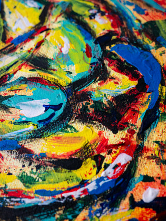colorful painting abstract acrylic paint texture on canvas, background texture, Modern art pattern. Contemporary art. Artistic canvas.の写真素材