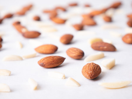 Almond and White Almond Stick set on white background.の写真素材