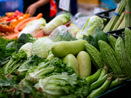 Fresh Vegetables on Display at Market Stall.の写真素材