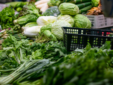 Fresh Vegetables on Display at Market Stall.の写真素材