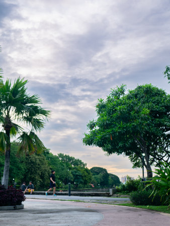 Blurred Runner Exercising in Green Public Park.の写真素材