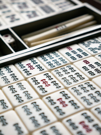Chinese Mahjong Game Pieces Showing Pin and Suo Suits Close-up Detail