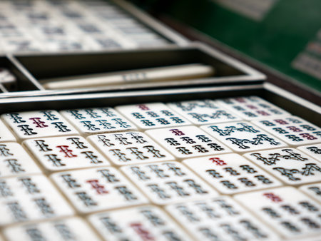 Chinese Mahjong Game Pieces Showing Pin and Suo Suits Close-up Detailの写真素材