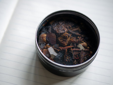 Dried Herbs and Natural Aromatics in Metal Tin Traditional Thai Herbal Inhalant Medicine Ingredients