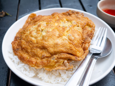 Thai Fried Egg with Minced Pork Over Rice - Kai Jiew Moo Sap Street Food