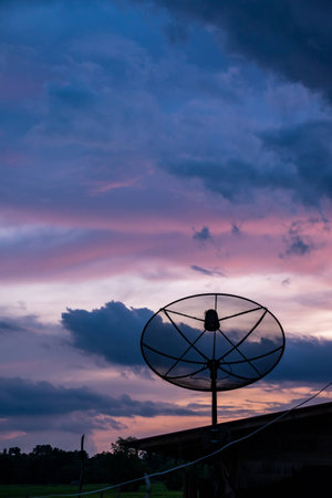 Satellite dish on the roofの写真素材