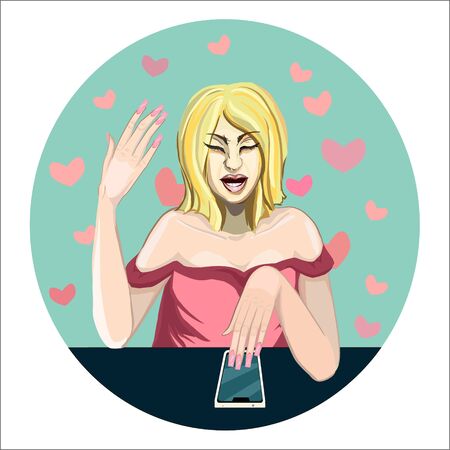 Annoyed girl who uses social networks in her smartphone.のイラスト素材