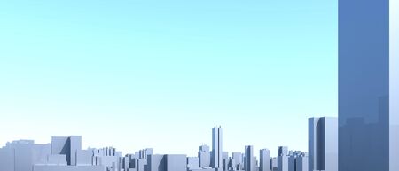 City Urban, 3D panorama on blue sky. Architectural render illustration. Apartment rental - advertising promotion banner. Office business center environment. High-rise skyscrapers - rental estate cityの写真素材