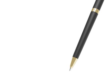 Luxurious expensive pen. Realistic 3d pen. Black gold metal stationery. Branding of office mock up sample. Corporate Conclusion of contract in negotiations and signature. Design templateの写真素材