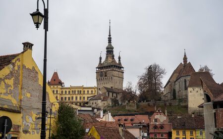 Old town of Sighisoara in east Europe in Romania with beautiful old architectureの写真素材