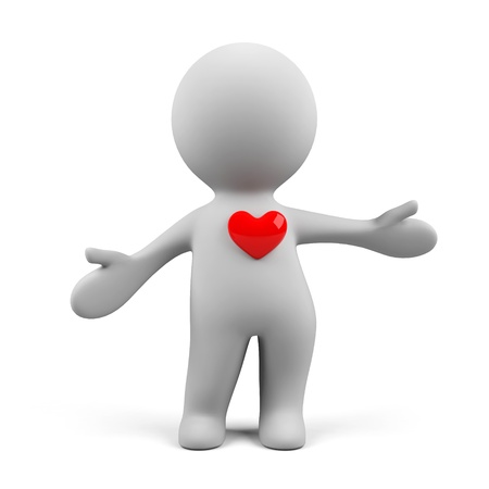 3d man in love isolated on a white の写真素材