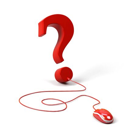 Question mark connected to a computer mouse. 3d imageの写真素材