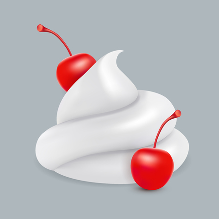 Whipped cream with cherries. Vector image.のイラスト素材