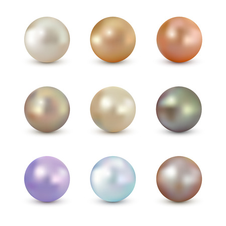 Set of vector realistic color shiny pearl isolated on white backgroundのイラスト素材