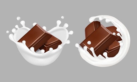 Chocolate and milk splashes. 3d realistic vector imageのイラスト素材