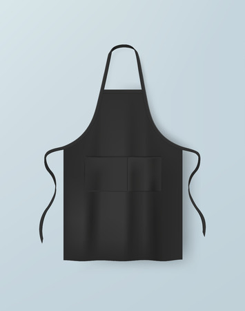 Black blank kitchen cotton apron isolated vector illustration. Realistic image.のイラスト素材