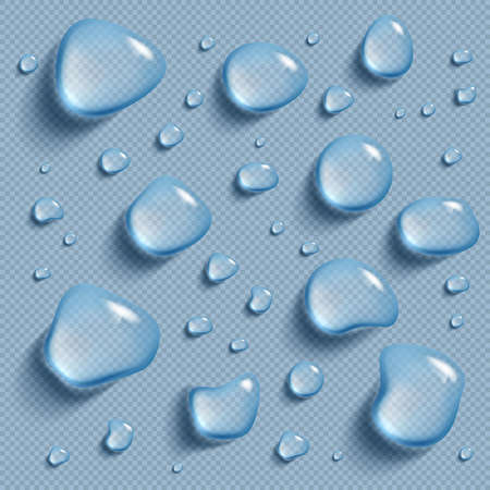 Drops of water on a transparent background. Vector realistic imageのイラスト素材