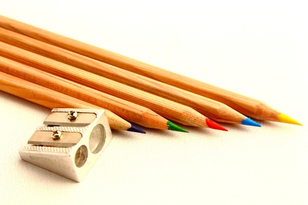 some colored crayons and the sharpener witch I usedの写真素材